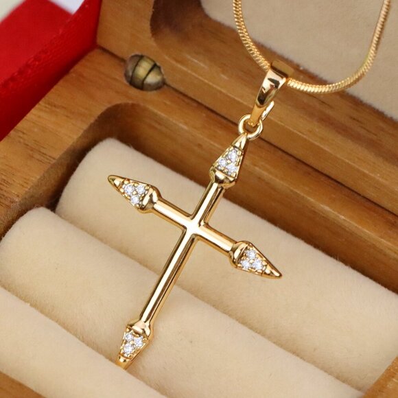 "Rose Gold Cross Pendant with Crystal Accents and Sleek Design, XPPT1863 - Picture 1 of 12